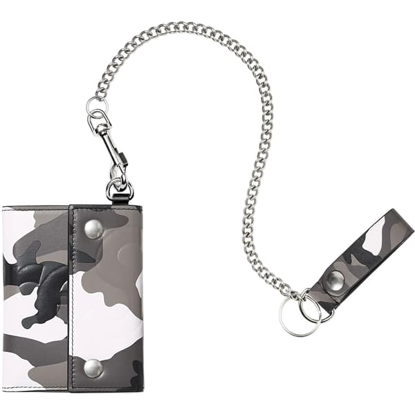 Supreme Leather Chain Wallet - Snow Camo (front)