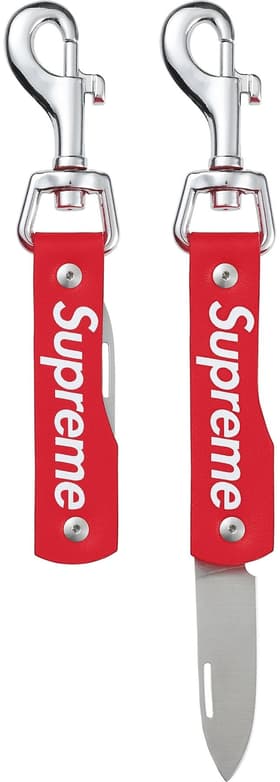 Supreme Leather Clip Knife Red