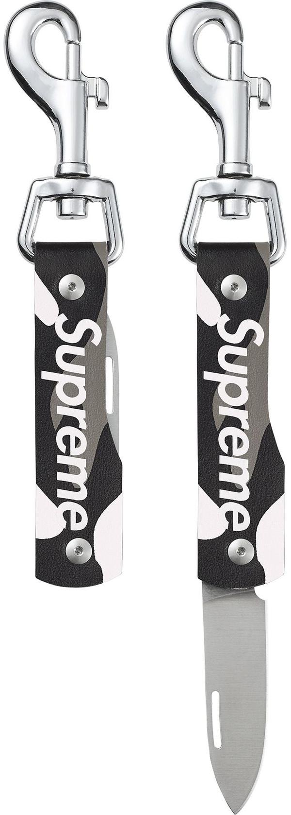 Supreme Leather Clip Knife - Snow Camo (front)