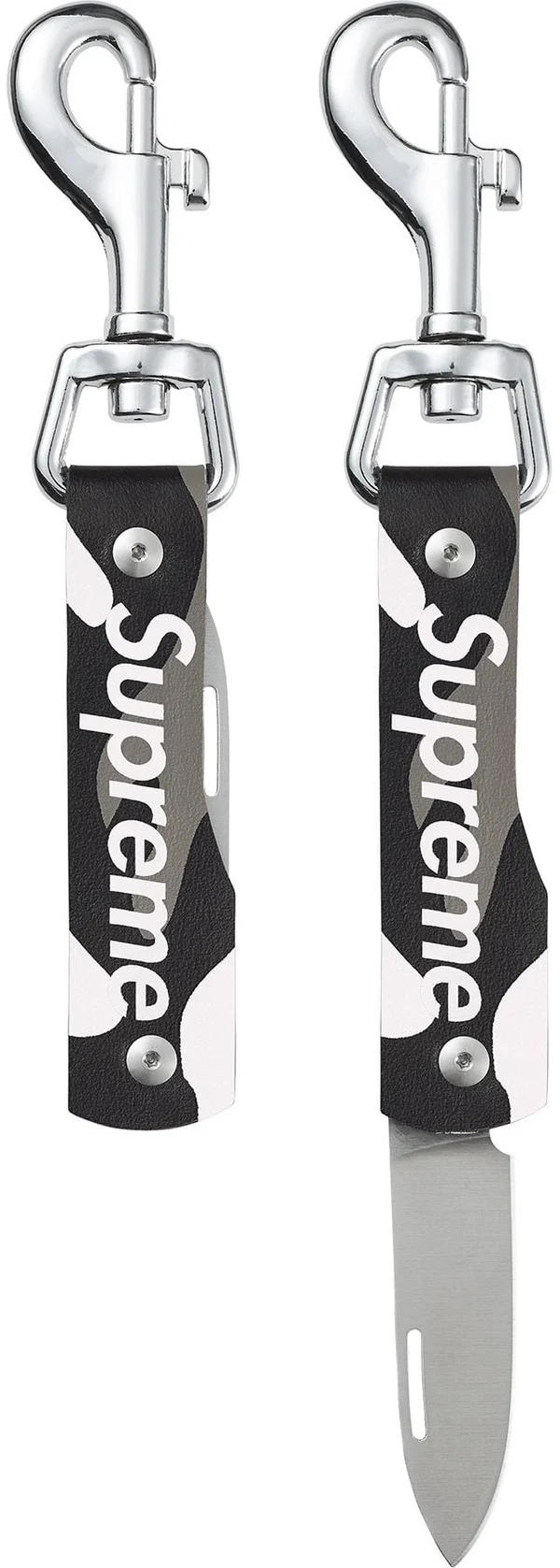 Supreme Leather Clip Knife - Snow Camo (front)