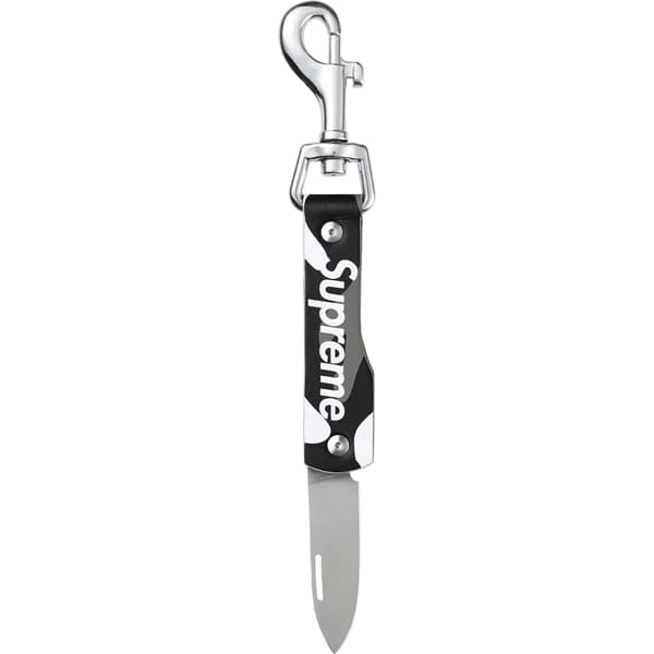 Supreme Leather Clip Knife - Snow Camo (front)