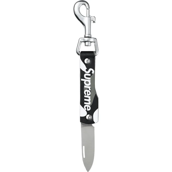 Supreme Leather Clip Knife - Snow Camo (front)