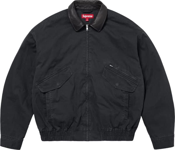 Supreme Leather Collar Utility Jacket - Black (front)