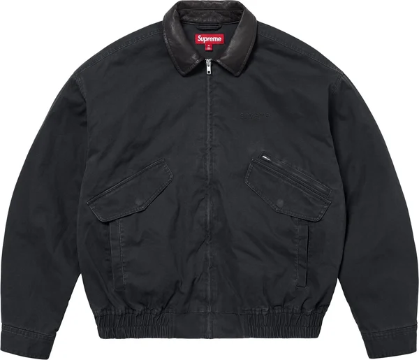 Supreme Leather Collar Utility Jacket - Black (front)