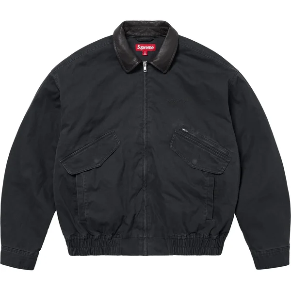 Supreme Leather Collar Utility Jacket - Black (front)