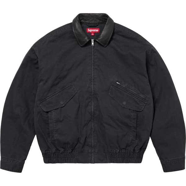 Supreme Leather Collar Utility Jacket - Black (front)