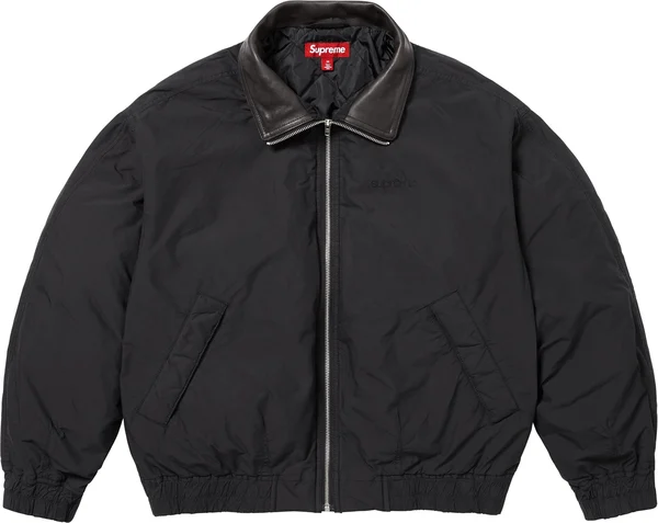 Supreme Leather Collar Utility Jacket - Black (front)