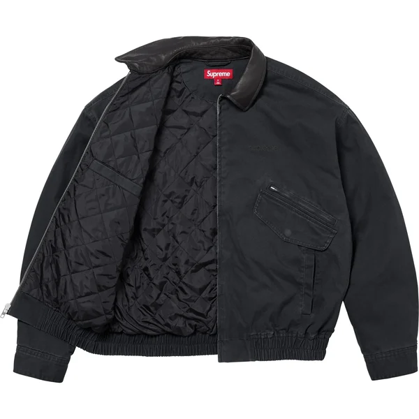 Supreme Leather Collar Utility Jacket - Black (front)