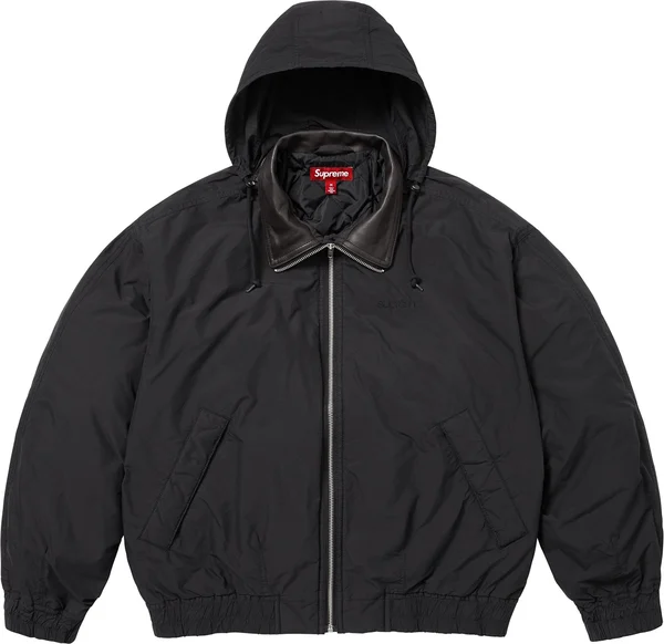 Supreme Leather Collar Utility Jacket - Black (front)