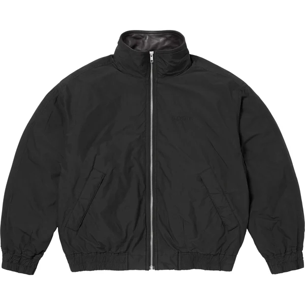 Supreme Leather Collar Utility Jacket - Black (front)