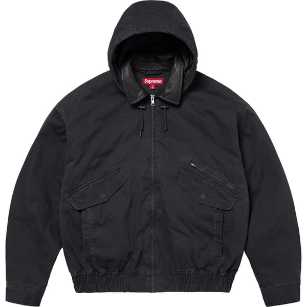 Supreme Leather Collar Utility Jacket - Black (front)