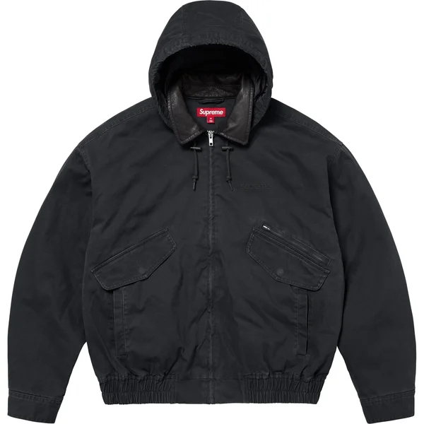 Supreme Leather Collar Utility Jacket - Black (front)