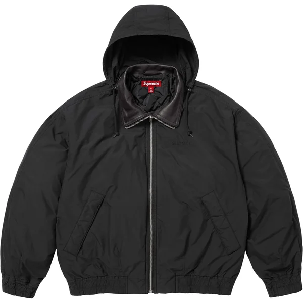 Supreme Leather Collar Utility Jacket - Black (front)