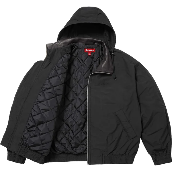 Supreme Leather Collar Utility Jacket - Black (front)