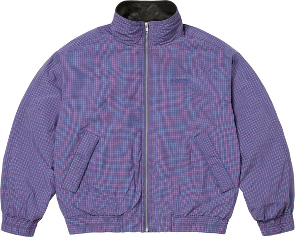 Supreme Leather Collar Utility Jacket - Blue Plaid (front)