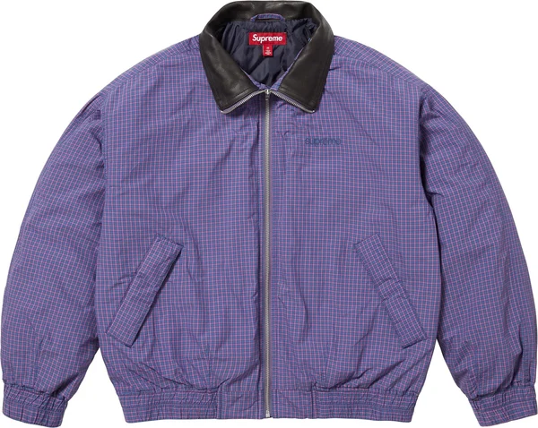 Supreme Leather Collar Utility Jacket - Blue Plaid (front)