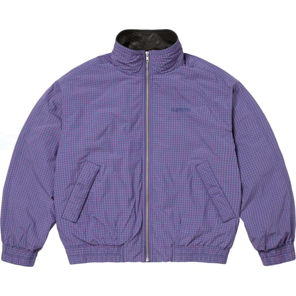 Supreme Leather Collar Utility Jacket - Blue Plaid (front)