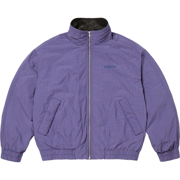 Supreme Leather Collar Utility Jacket - Blue Plaid (front)