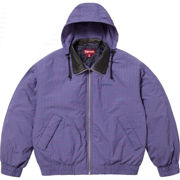 Supreme Leather Collar Utility Jacket - Blue Plaid (front)