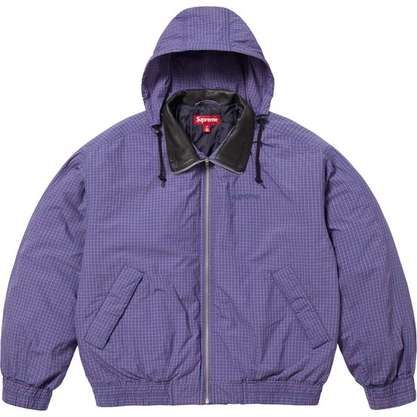 Supreme Leather Collar Utility Jacket - Blue Plaid (front)