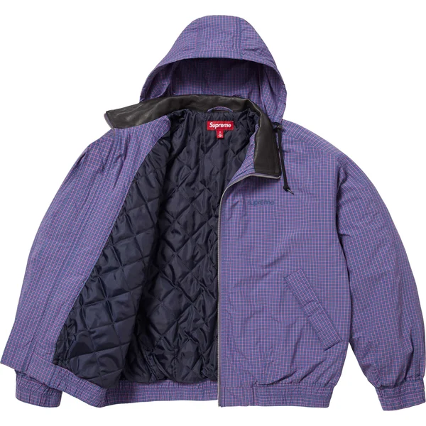 Supreme Leather Collar Utility Jacket - Blue Plaid (front)