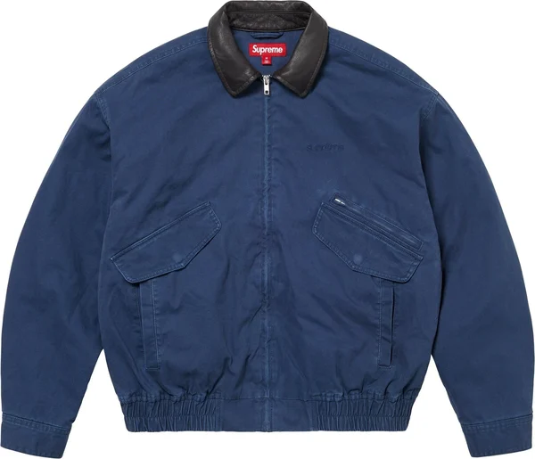 Supreme Leather Collar Utility Jacket - Navy (front)