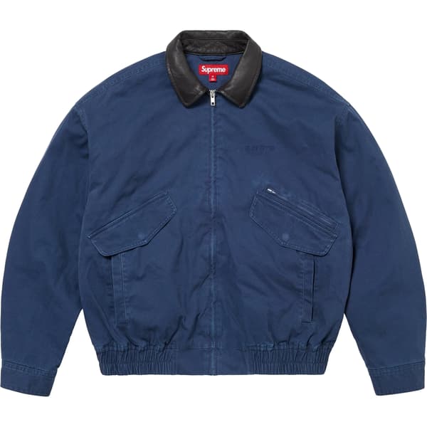 Supreme Leather Collar Utility Jacket - Navy (front)