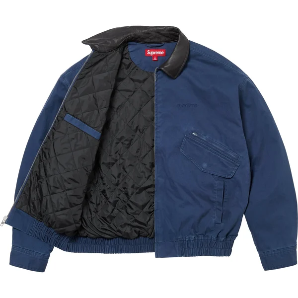 Supreme Leather Collar Utility Jacket - Navy (front)