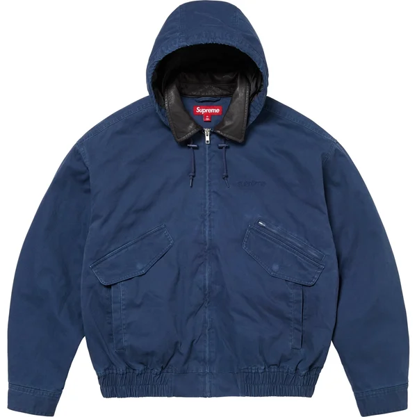 Supreme Leather Collar Utility Jacket - Navy (front)