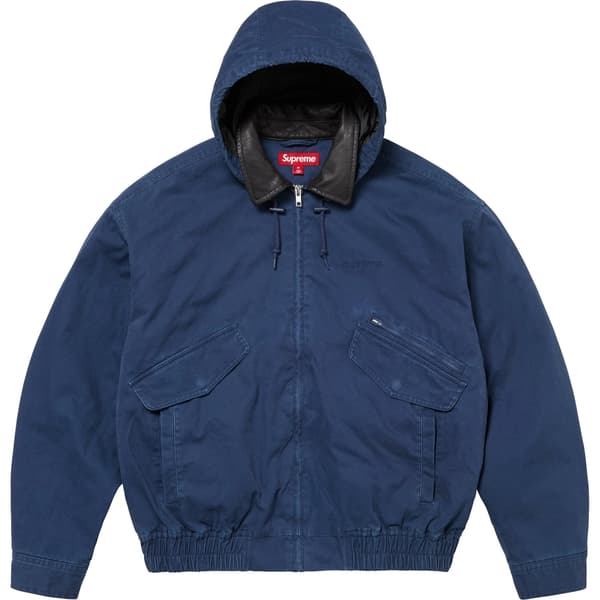 Supreme Leather Collar Utility Jacket - Navy (front)