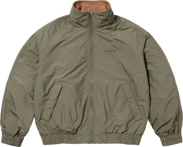 Supreme Leather Collar Utility Jacket - Olive (front)