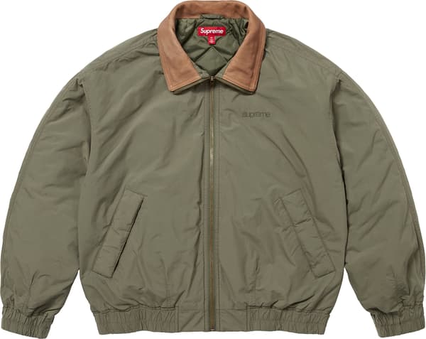 Supreme Leather Collar Utility Jacket - Olive (front)