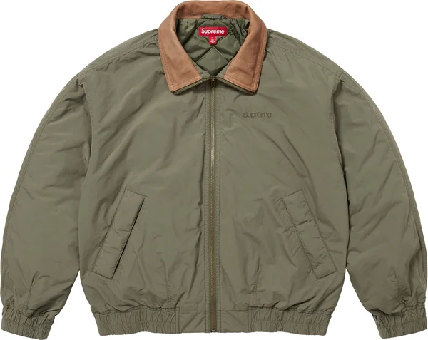 Supreme Leather Collar Utility Jacket - Olive (front)
