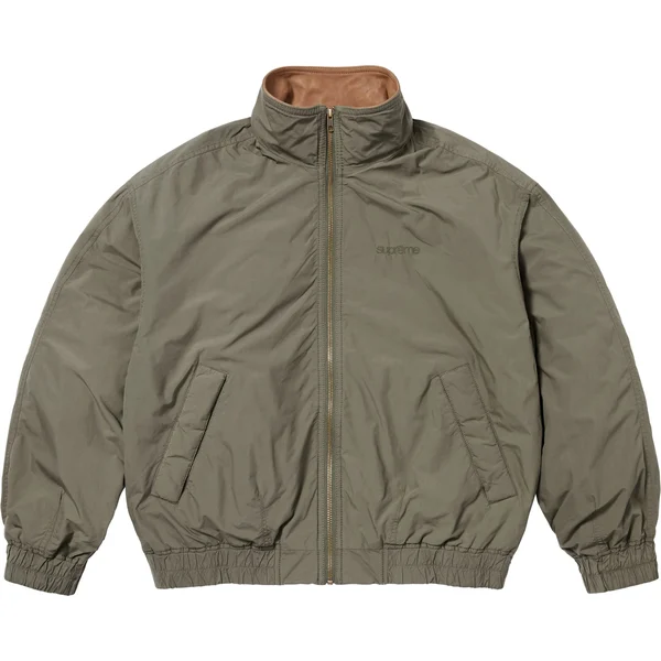 Supreme Leather Collar Utility Jacket - Olive (front)