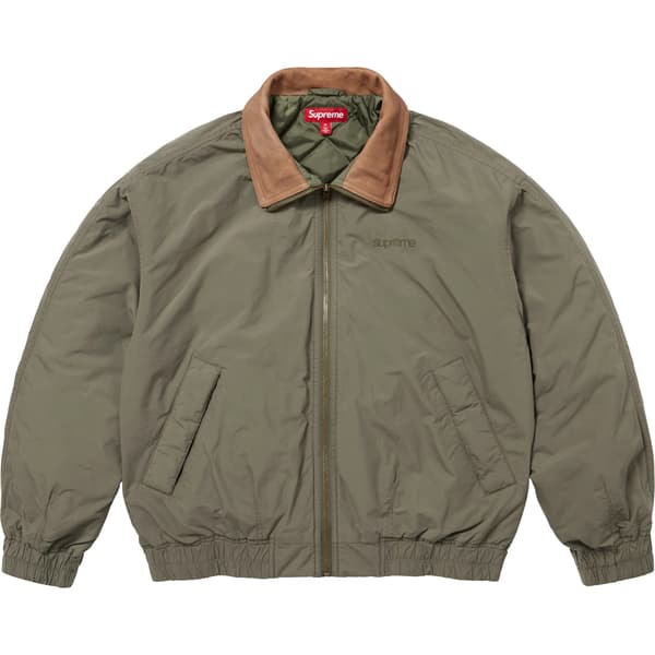 Supreme Leather Collar Utility Jacket - Olive (front)