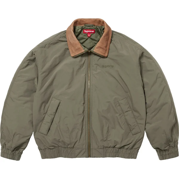 Supreme Leather Collar Utility Jacket - Olive (front)