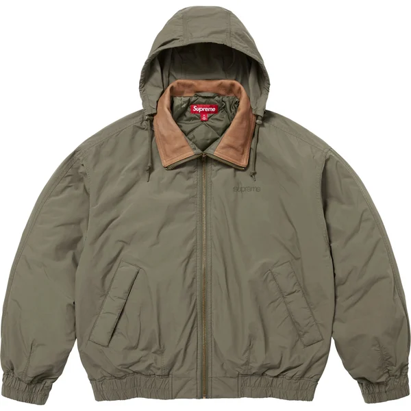 Supreme Leather Collar Utility Jacket - Olive (front)