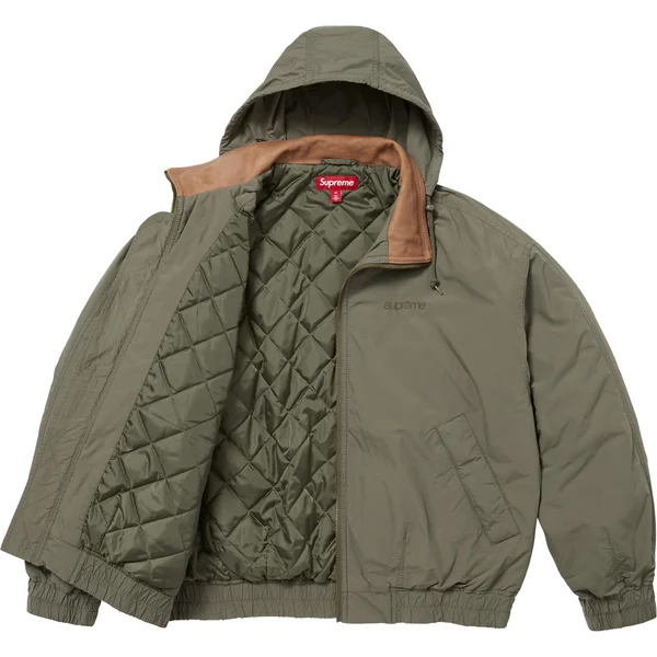 Supreme Leather Collar Utility Jacket - Olive (front)