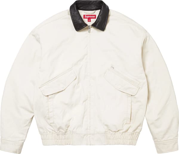 Supreme Leather Collar Utility Jacket - Stone (front)
