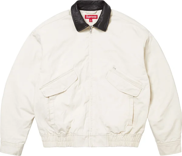 Supreme Leather Collar Utility Jacket - Stone (front)