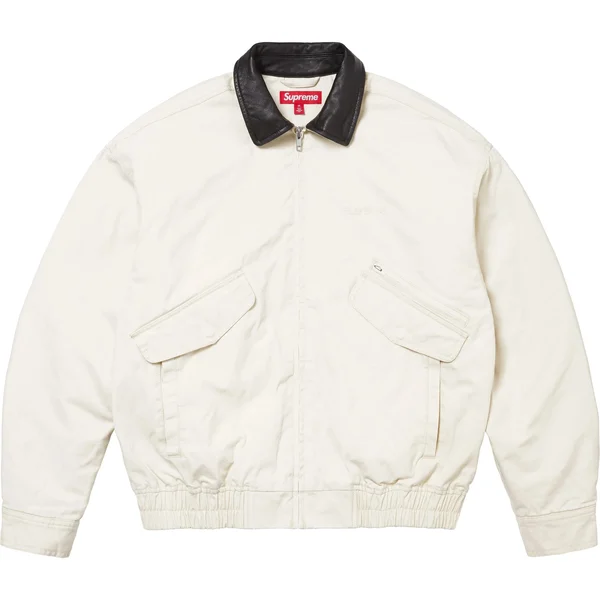 Supreme Leather Collar Utility Jacket - Stone (front)