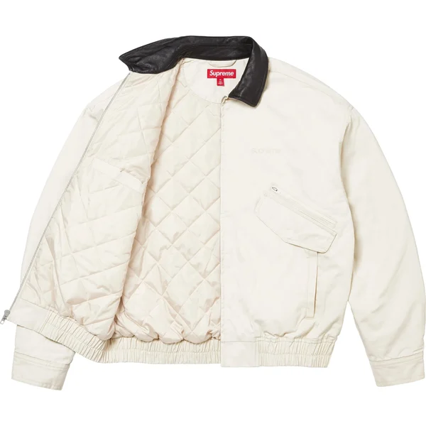 Supreme Leather Collar Utility Jacket - Stone (front)