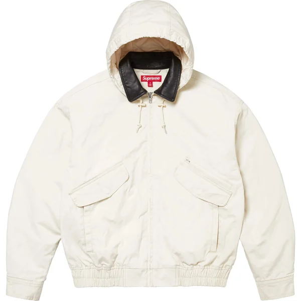 Supreme Leather Collar Utility Jacket - Stone (front)