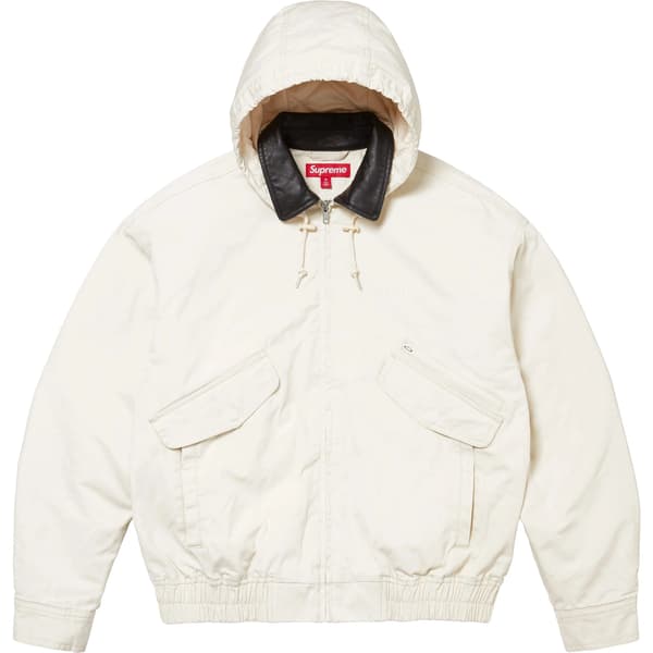 Supreme Leather Collar Utility Jacket - Stone (front)