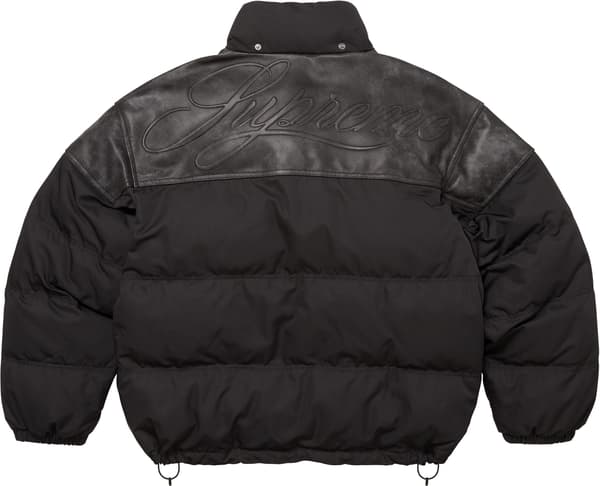 Supreme Leather Yoke Puffer Jacket - Black (front)