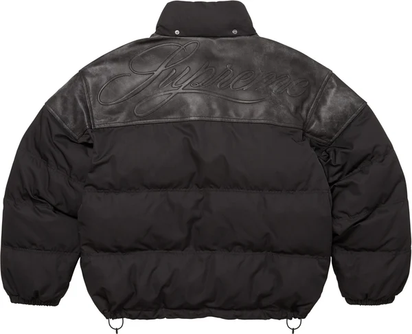 Supreme Leather Yoke Puffer Jacket - Black (front)