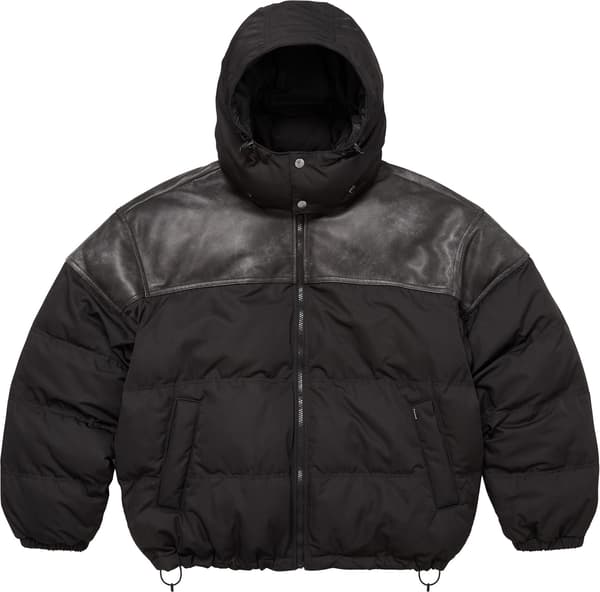 Supreme Leather Yoke Puffer Jacket - Black (front)