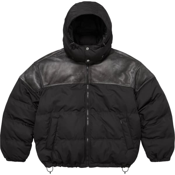 Supreme Leather Yoke Puffer Jacket - Black (front)