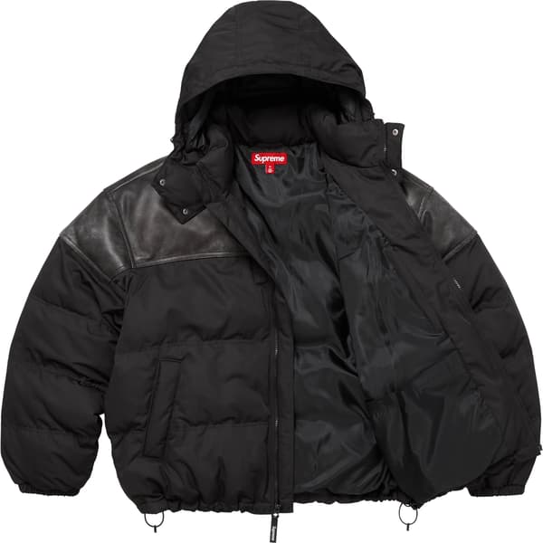 Supreme Leather Yoke Puffer Jacket - Black (front)