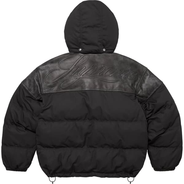 Supreme Leather Yoke Puffer Jacket - Black (front)